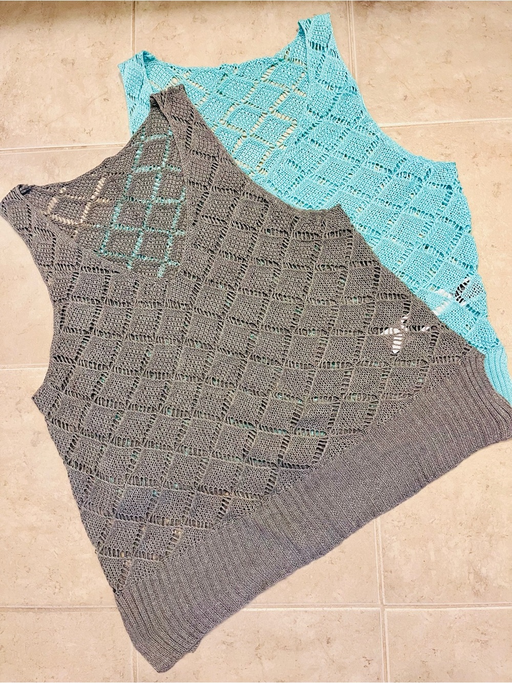 SHEIN set of 2: Gray and Light Blue Crochet Tank Tops